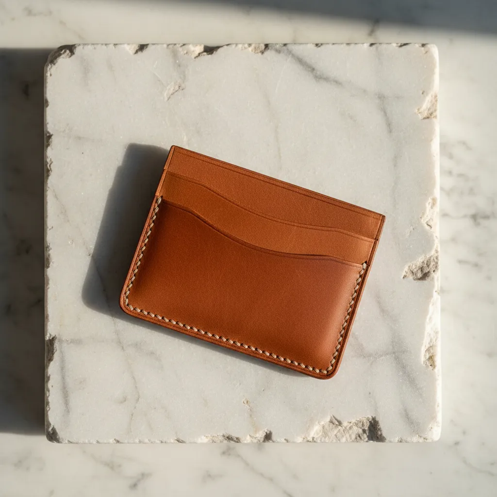 Cognac leather slim card holder