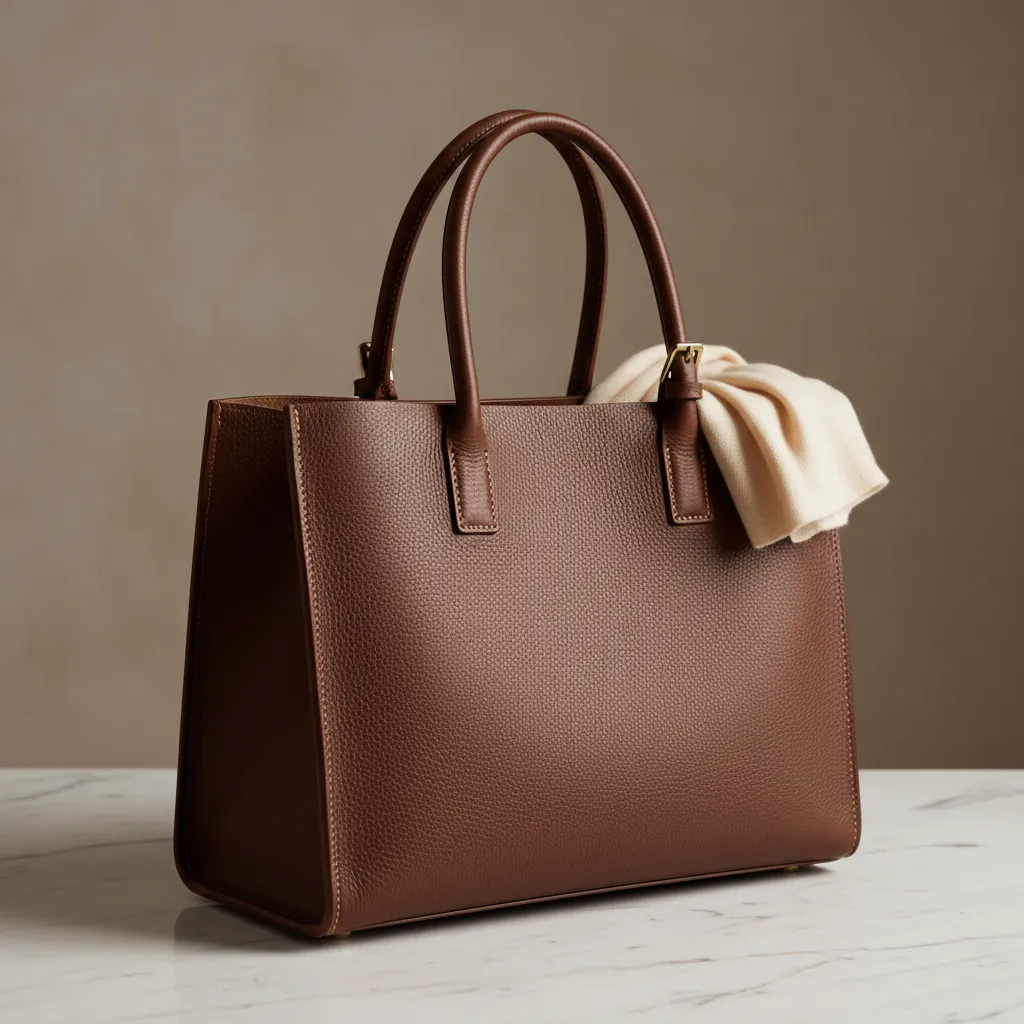 Dark brown leather tote bag